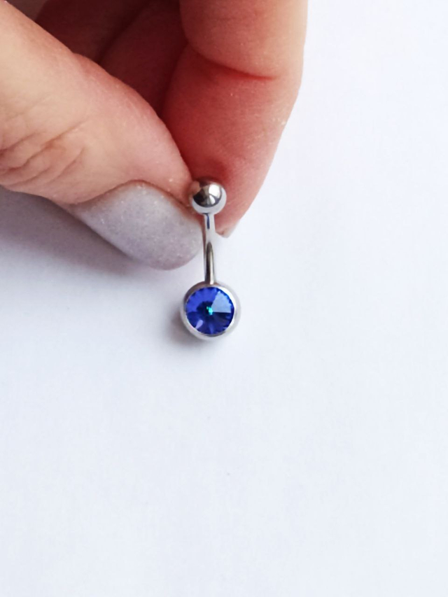 Банан для пупка, 1,6 х 10 мм, с камнем-конусом, сине-фиолетовый