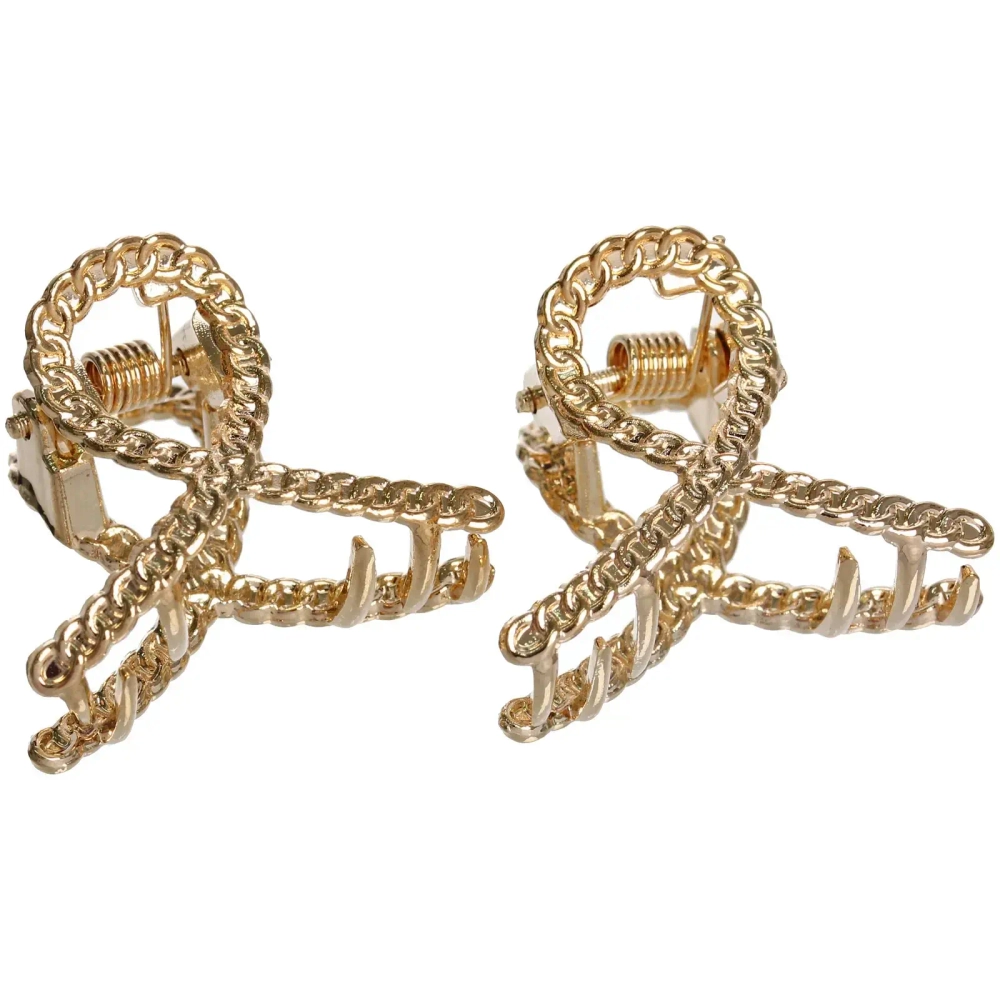 Заколка-краб для волос 2шт «AKS - DesignPRO», завитки, цвет золото и хром, 2,8*2,2см