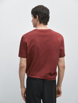 Massimo Dutti Футболка с коротким рукавом из смесовой хлопковой ткани, бордовый
