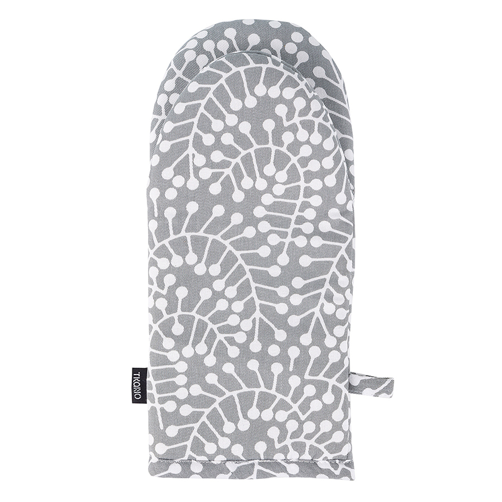 Прихватка-варежка серого цвета с принтом Спелая Смородина из коллекции scandinavian touch, 14х32 см