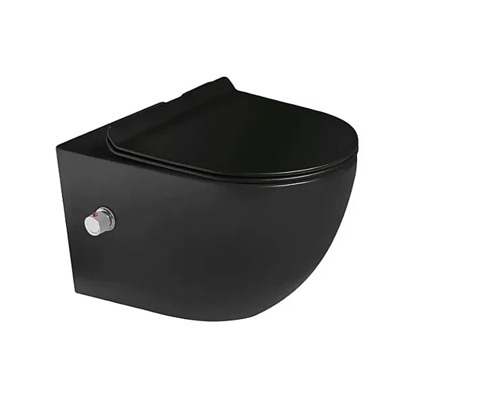 Унитаз подвесной с функцией биде SantiLine SL-5002MB-BD черный матовый, безободковый, с крышкой микролифт