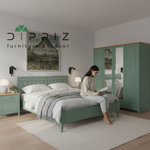 Шкаф для одежды, 200х60х216, Саргас, распашной, с зеркалом и ящиками, деревянный, массив сосны, зеленый эвкалипт, Dipriz