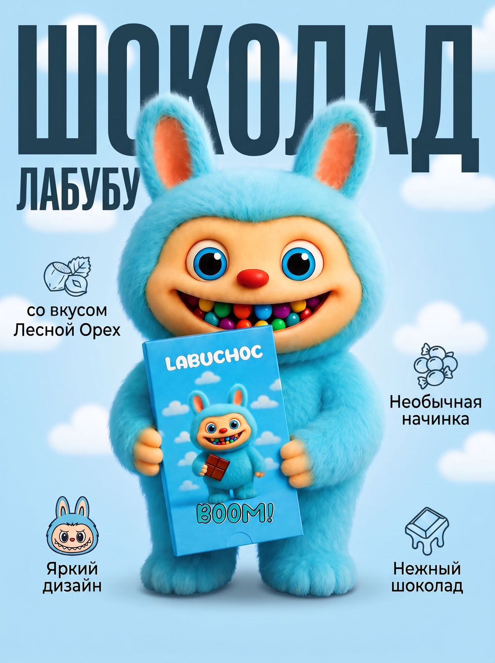 Шоколад с начинкой "Лесной орех" Лабубу Labuchoc 75 г