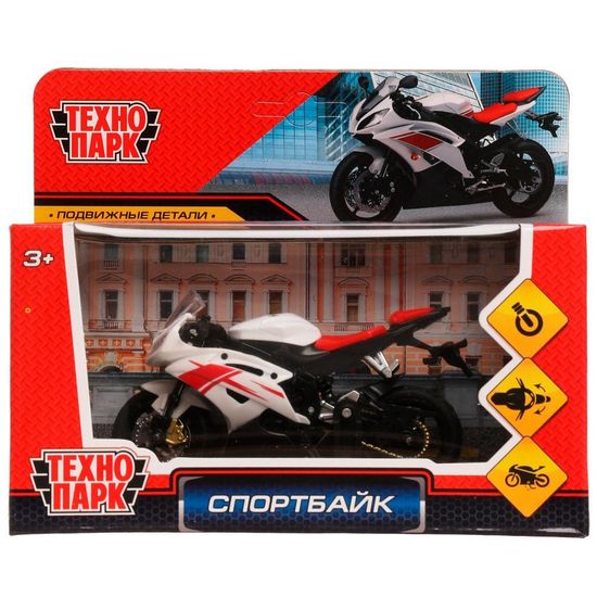Модель металл СПОРТБАЙК 11см, руль поворач, подвеска, подножка, кор. Технопарк