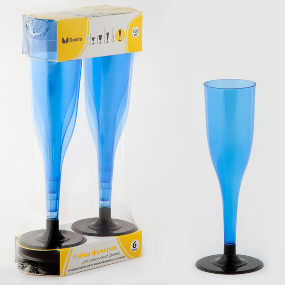 Фужер 170мл прозрачный черная ножка 1/6шт (флюте)