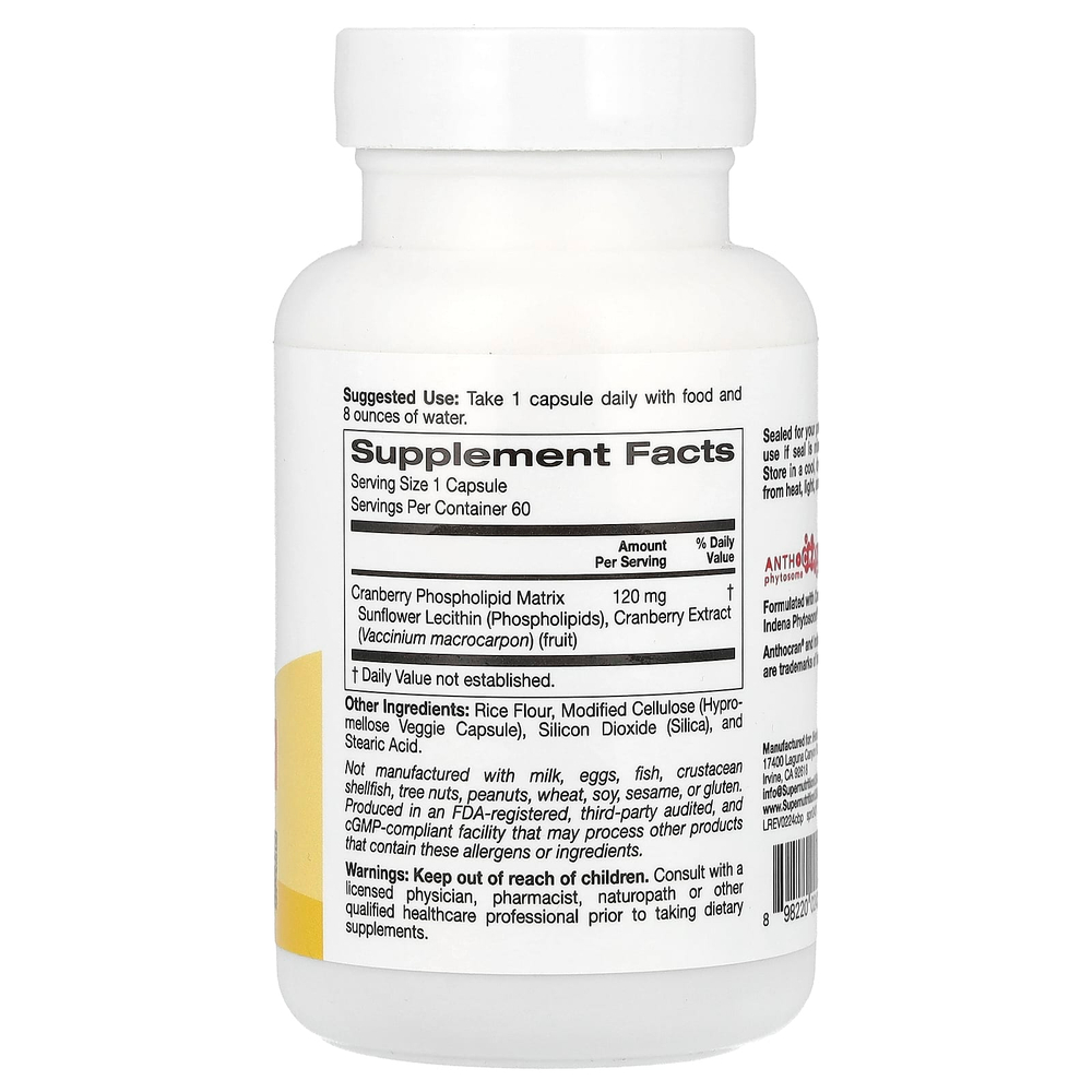 Super Nutrition, Cranberry Phytosome Anthocran®, фитосомы клюквы, 120 мг, 60 растительных капсул