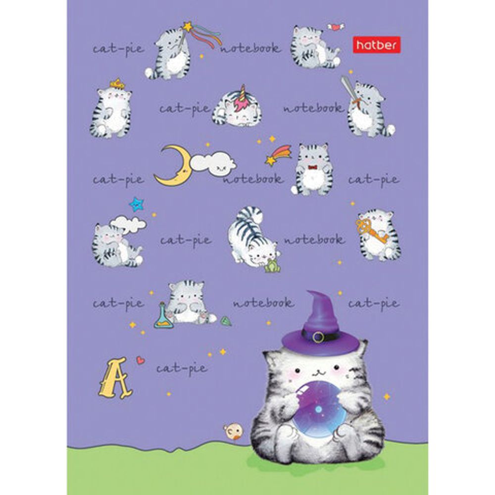 Блокнот МАЛЫЙ ФОРМАТ (105х145 мм) А6, 24 л., скоба, мелованная бумага, HATBER, "Приключения Кота" (16 дизайнов), 24Б6В1