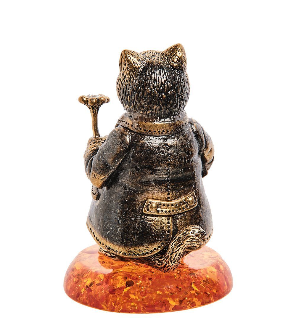 AM-2690 Колокольчик «Кот с цветком» (латунь, янтарь)