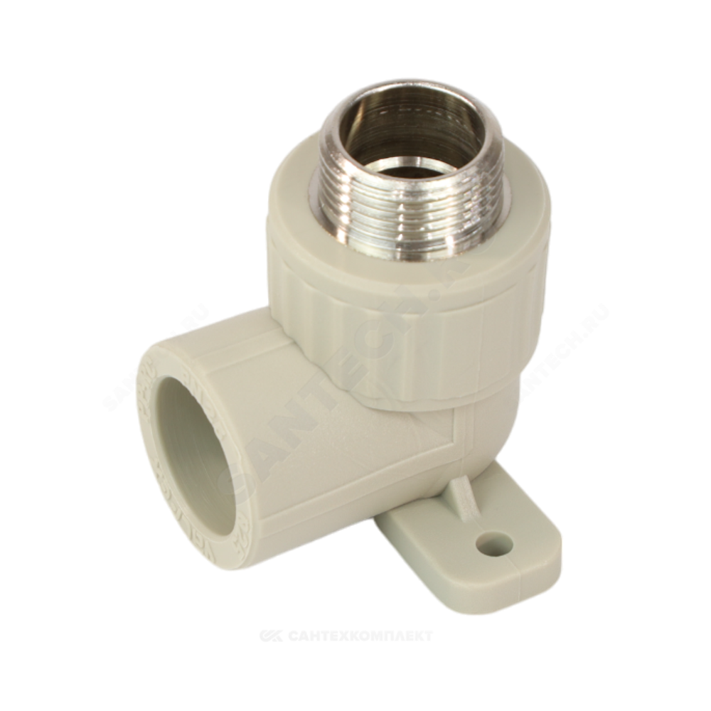 Угольник PP-R комбинированный серый Дн 25х3/4" НР с креплением VALFEX 10121125Г