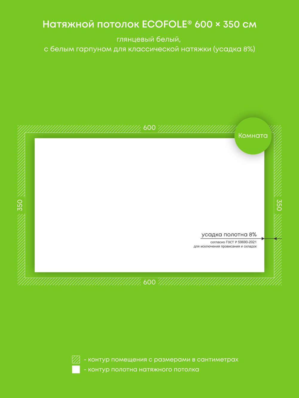 Глянцевый натяжной потолок 21 м2