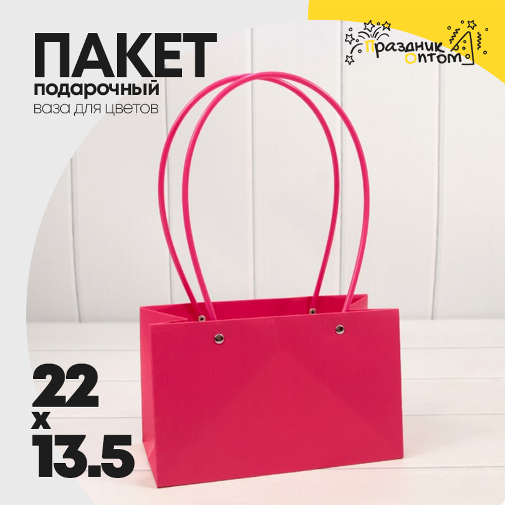 Пакет подарочный 22х13,5х10,5 Ваза для цветов (Малиновый)