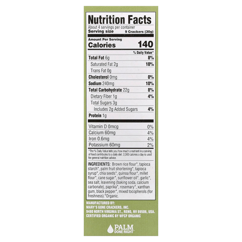 Mary's Gone Crackers, Organic Real Thin Crackers™, чеснок и розмарин, 113 г (4 унции)