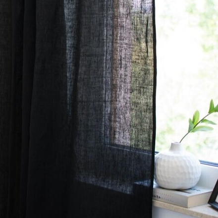 Штора льняная черная 135*270 см