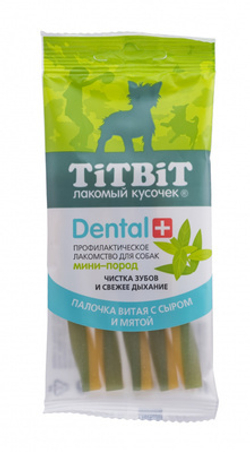 TiTBiT Жевательный снек Dental+Палочка витая с сыром для мелких пород