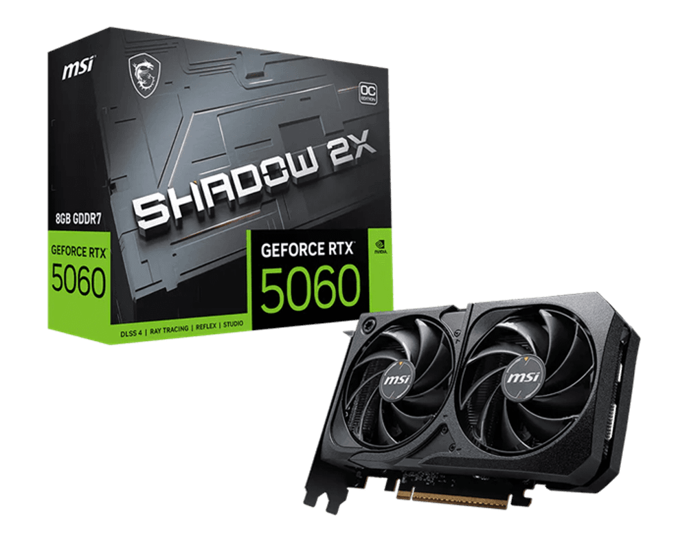 Видеокарта MSI GeForce RTX 5060 8G SHADOW 2X OC, 8Gb GDDR7 128-bit 1xHDMI 3xDP G5060-8S2C