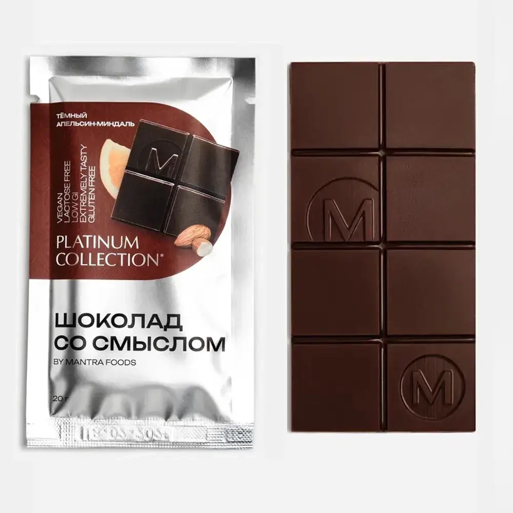 Темный шоколад апельсин-миндаль Mantra Foods, 20 г