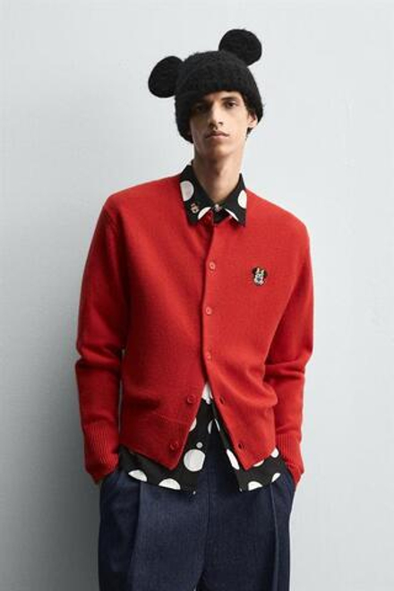 ZARA HARRY LAMBERT X DISNEY КАРДИГАН С НАШИВКОЙ MINNIE MOUSE, КРАСНЫЙ