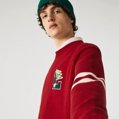 Мужская теннисная кофта Lacoste Men’s Crew Neck Pennants L Badge Wool And Cotton Sweater - red/beige