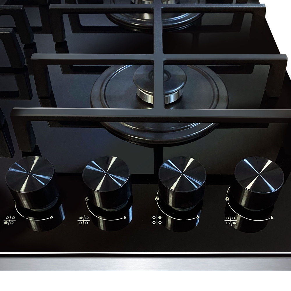 Варочная панель газовая HCG-464, стекло 4 конф, черная, эл.поджиг, газконтроль