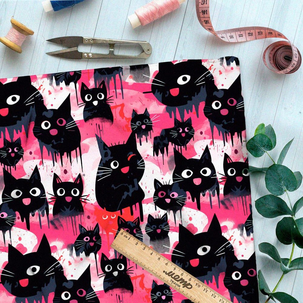 Ткань Ниагара Софт забавные кошачьи мордочки