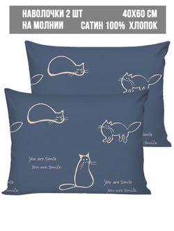 Наволочка 1 шт сатин Milky Garden "КОТИКИ" 40x60 см на молнии