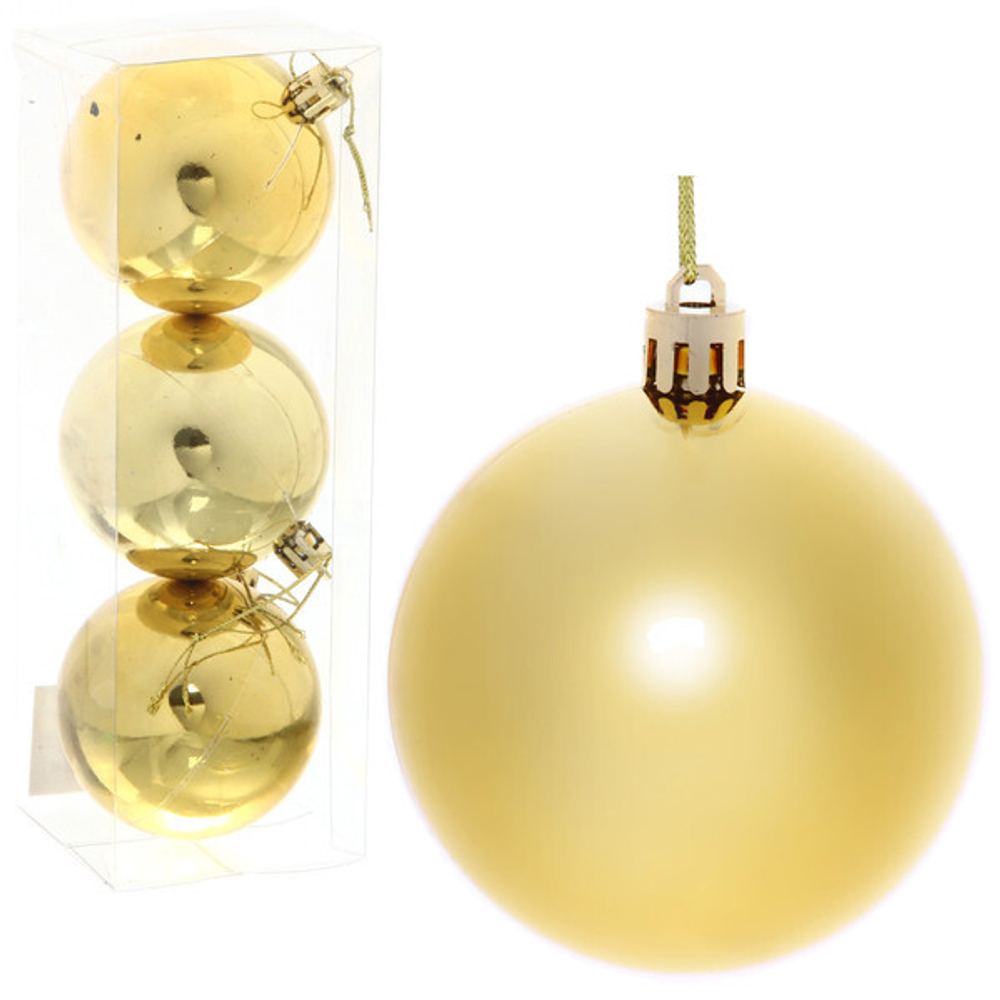 Новогодние шары 7 см (набор 3 шт) «Глянец», золотой