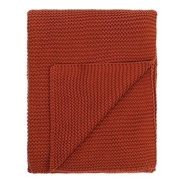 Плед из хлопка жемчужной вязки терракотового цвета из коллекции essential, 130х180 см
