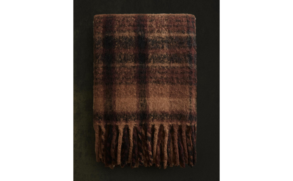 Zara Home плед из полиэстера, burgund, в полоску, 140x190 см