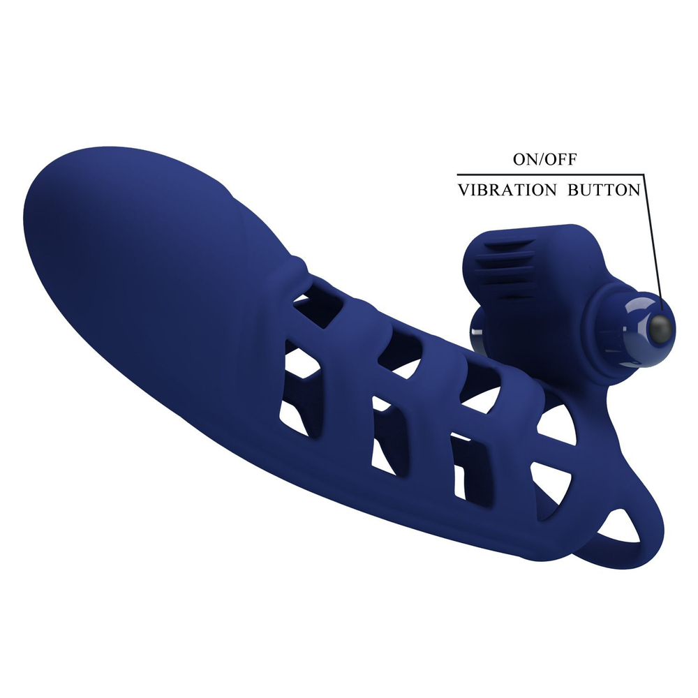 Синяя насадка на пенис Powerful Ring - 18,8 см. (Цвет: синий)