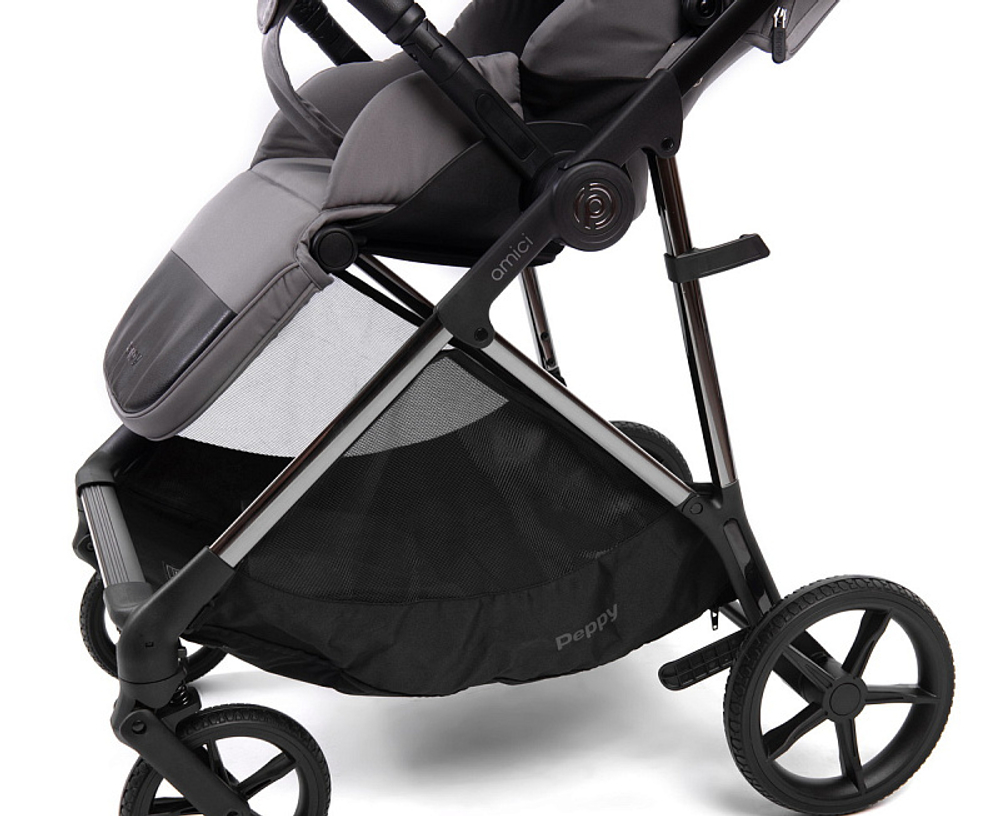 Прогулочная коляска Peppy Amici с автокреслом First Black Grey рама Black Chrome