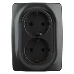 12-2108-05 ЭРА Розетка 2X2P+E Schuko со шторками, 16A-250В, IP20, Эра12, антрацит