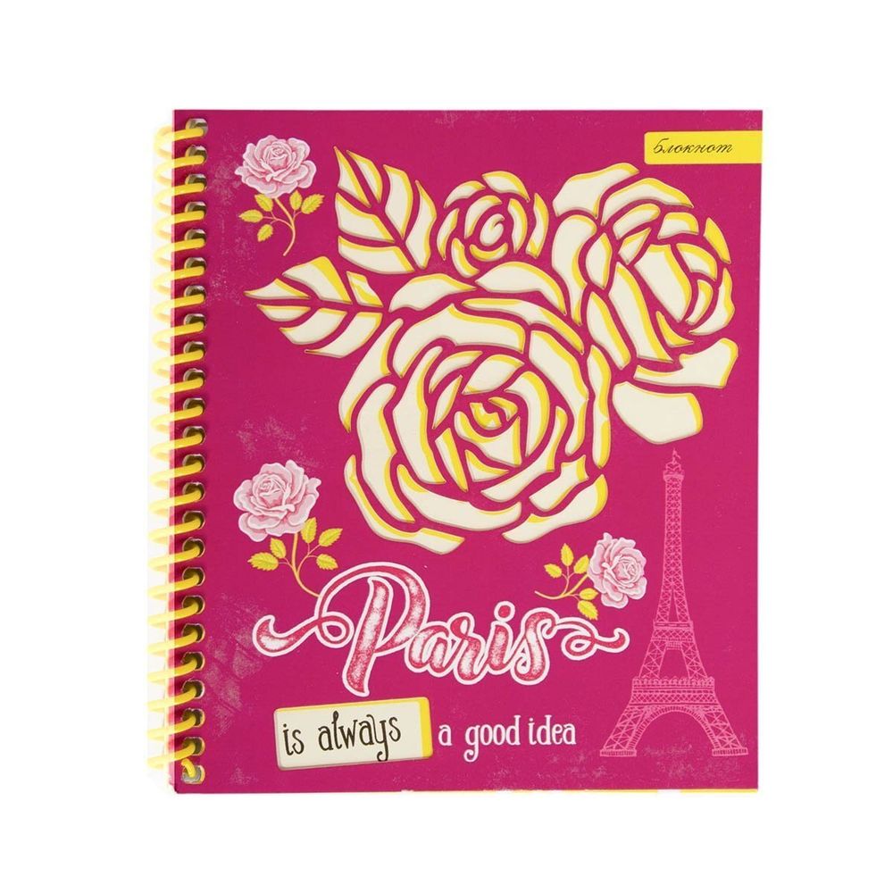 Блокнот А6, спираль, Проф-Пресс, мелованный картон, вырубка, 40 л., клетка, &quot;Парижские розы&quot;
