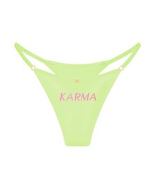 трусы стринги шелковые с надписью Karma салатовые