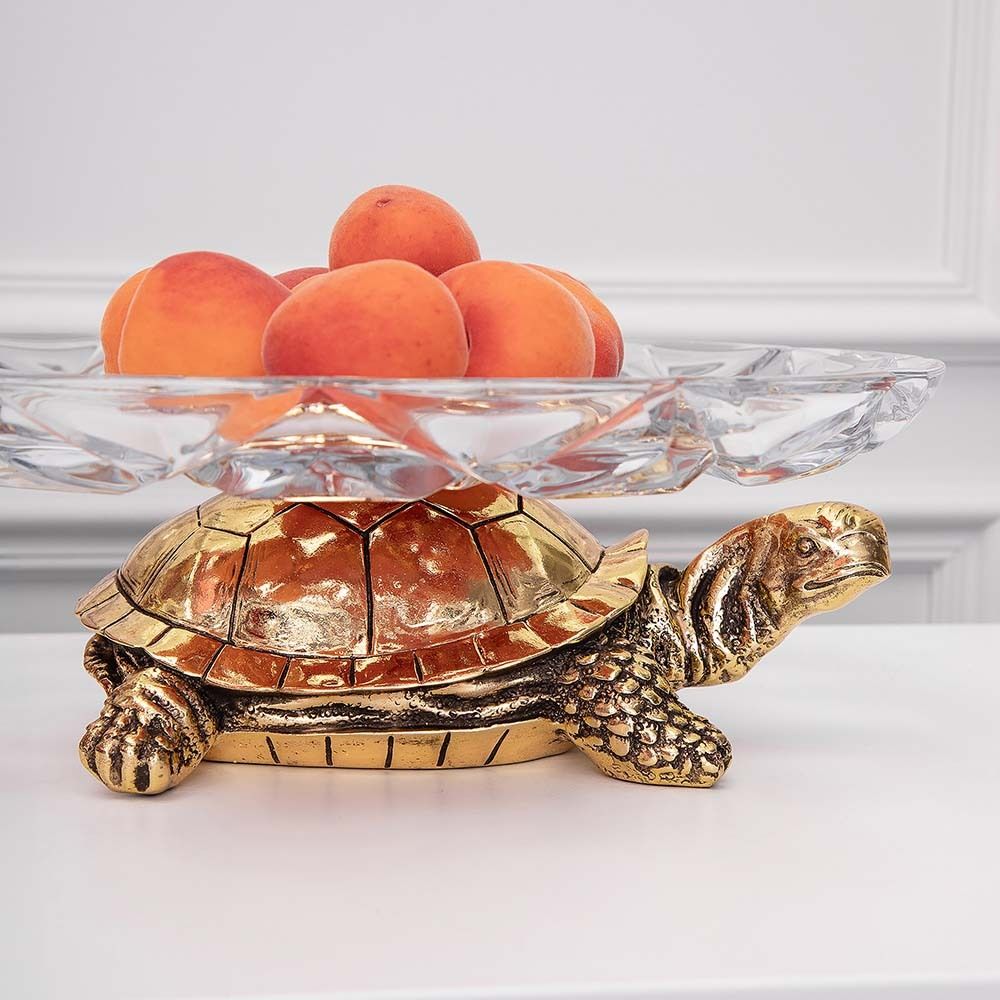 Фруктовница Черепаха Бронза со стеклянной чашей