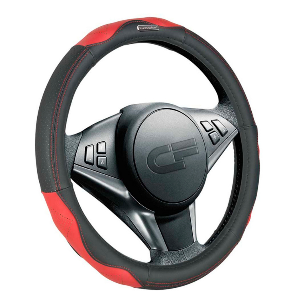 Оплетка на руль круглая CarFashion -М- «STORM» 31346 - Натуральная кожа - черный/красный/красный