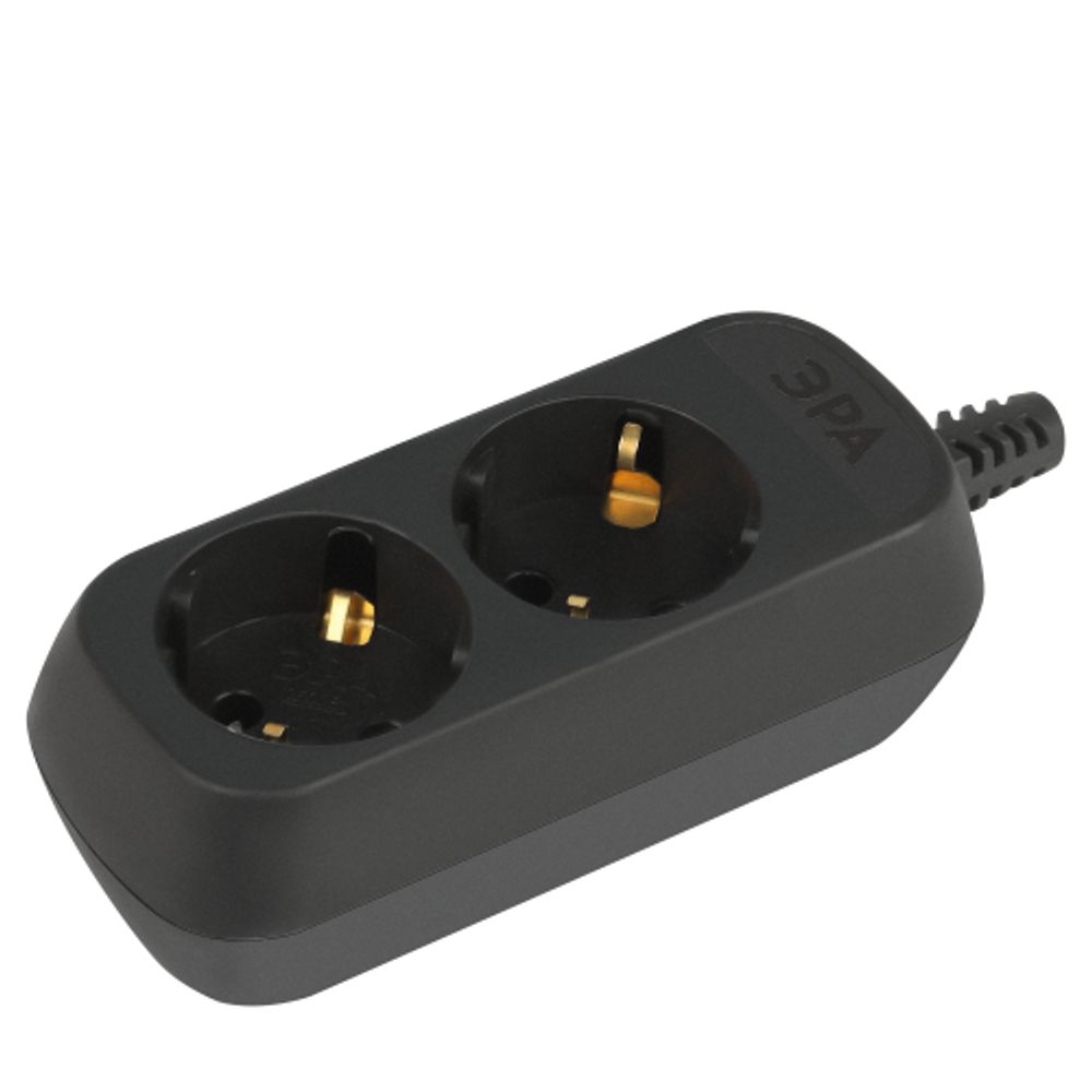 Колодка ЭРА KX-2e-B 2 розетки с зазeмлением черная | Колодки