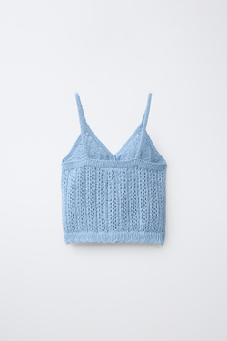 ZARA ТОП С ВЫШИВКОЙ РИШЕЛЬЕ, НЕБЕСНО-ГОЛУБОЙ