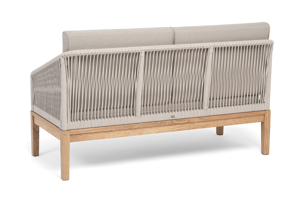 "Канны" диван 2-местный плетеный из роупа, основание дуб, роуп бежевый круглый, ткань бежевая 15052