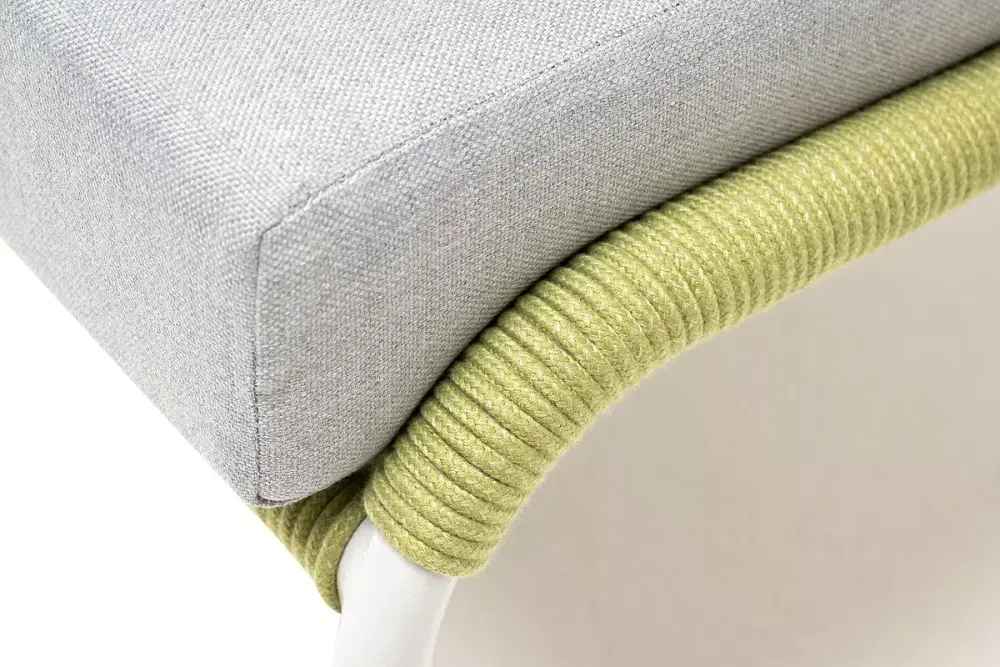 "Милан" кресло плетеное из роупа, каркас алюминий светло-серый (RAL7035) муар, роуп салатовый меланж круглый, ткань светло-серая