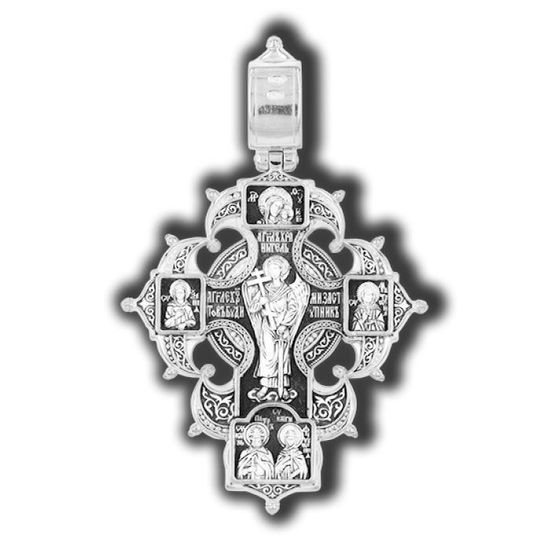 Православный крест с иконами Св.Троица, Николай Чудотворец, Казанская икона Богородицы, Матрона Московская, Ксения Петербургская_2