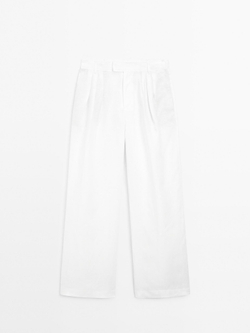 Massimo Dutti Брюки из 100% льна с тремя защипами, белый