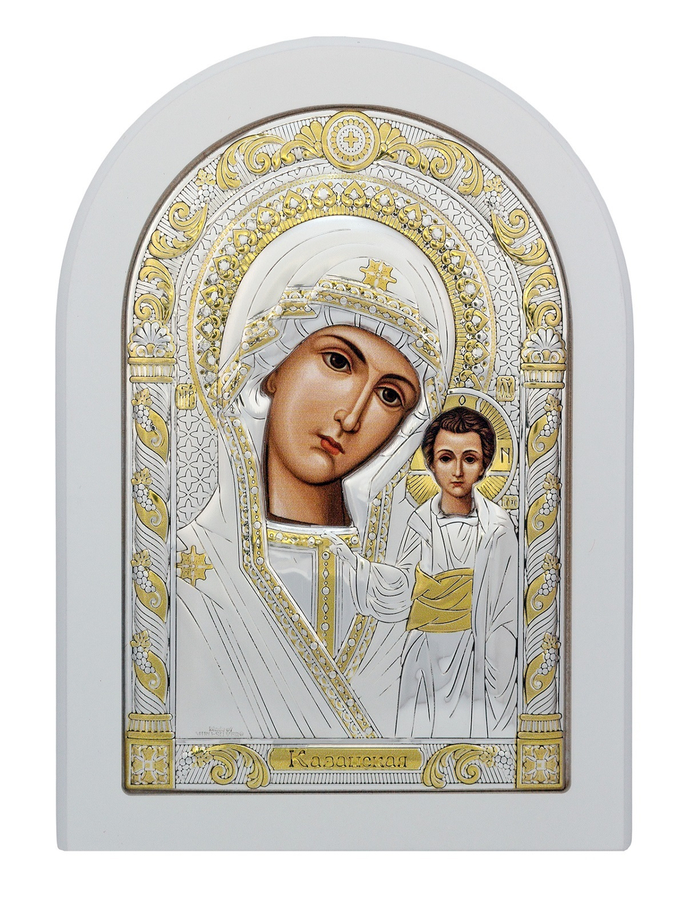 Казанская БМ, икона арочная, белое дерево 175х225