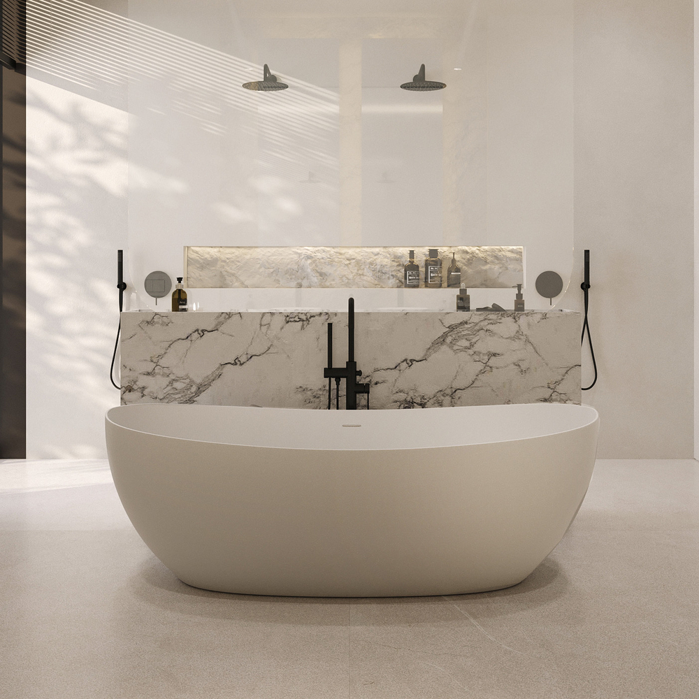 Ванна из искусственного камня ABBER Stein AS9615-1.8 белая матовая