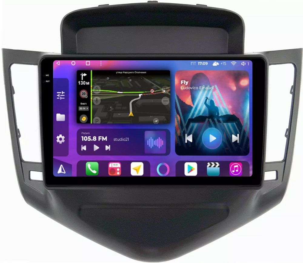 Магнитола для Chevrolet Cruze 1 2009-2012 (рамка черная) - FarCar BM045M-2K монитор 9.5" 2K QLED на Android 14, TS10, 4+32Гб, CarPlay, 4G SIM-слот