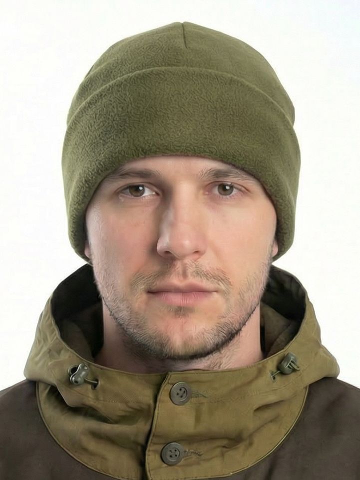 Шапка флисовая с отворотом (двойной флис) олива (А)