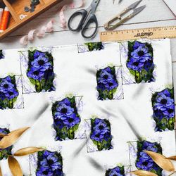 Ткань дюспо васильки на черных квадратах