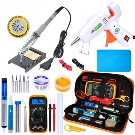 Набор инструментов для ремонта и пайки 25 предметов (паяльник 60Вт, мультиметр, клеевой пистолет...)