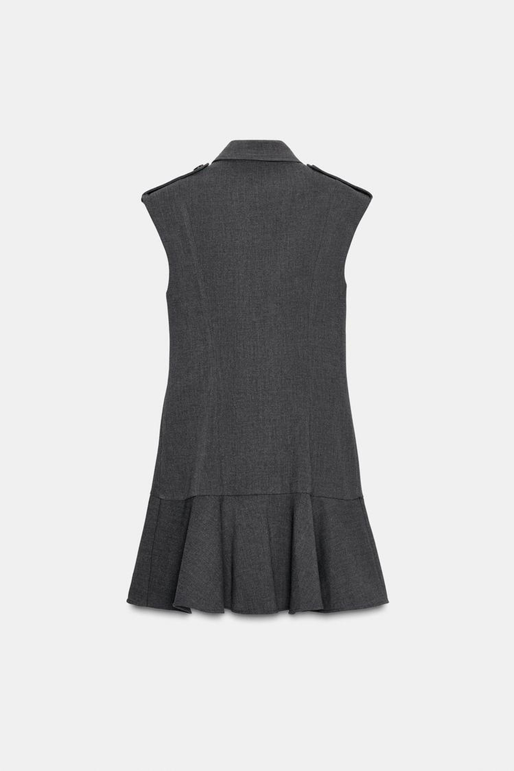 ZARA КОРОТКОЕ ПЛАТЬЕ С ПОДПЛЕЧНИКАМИ И ВОЛАНАМИ, ТЕМНО-СЕРЫЙ