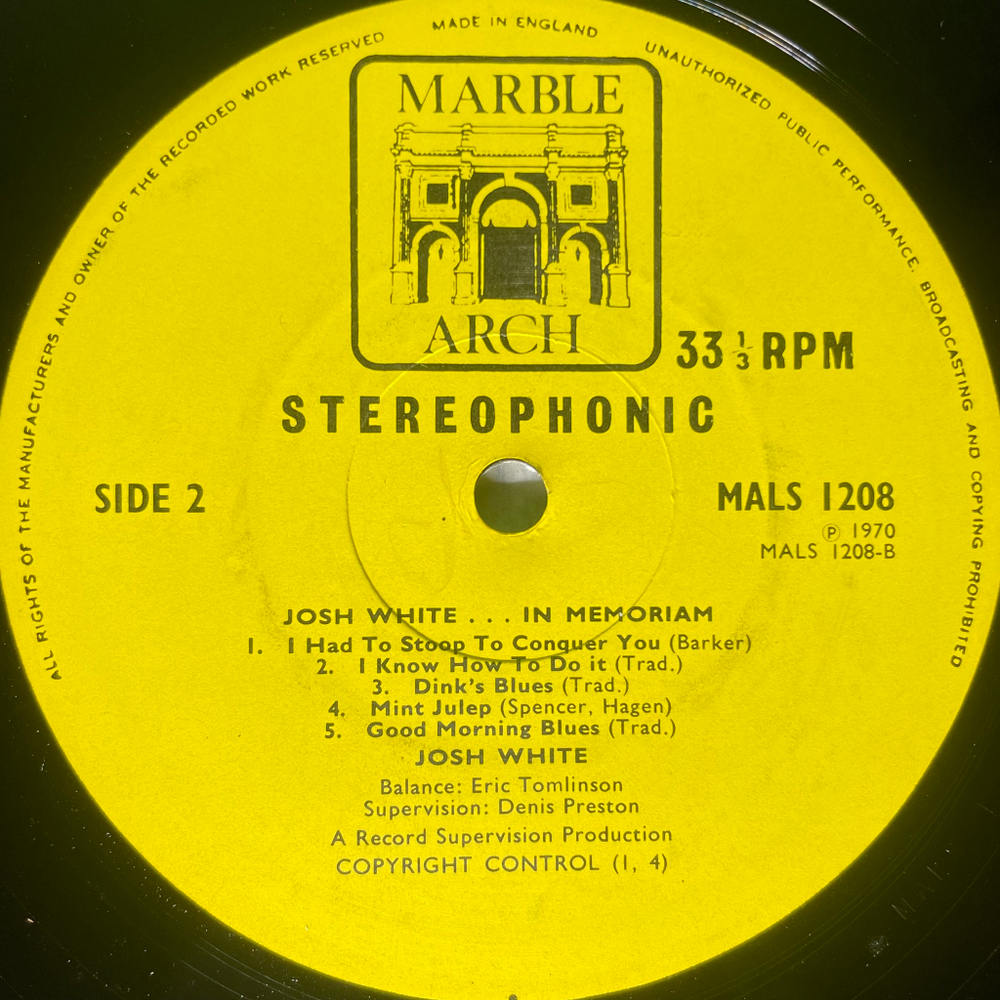 Josh White ‎– In Memoriam (Англия 1970г.)