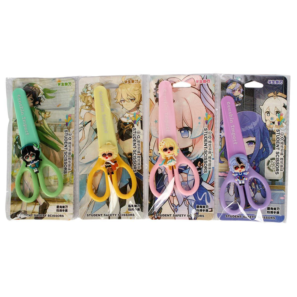 Ножницы детские 14 см с пластиковым чехлом и ПВХ фигуркой "Аниме", С-40021